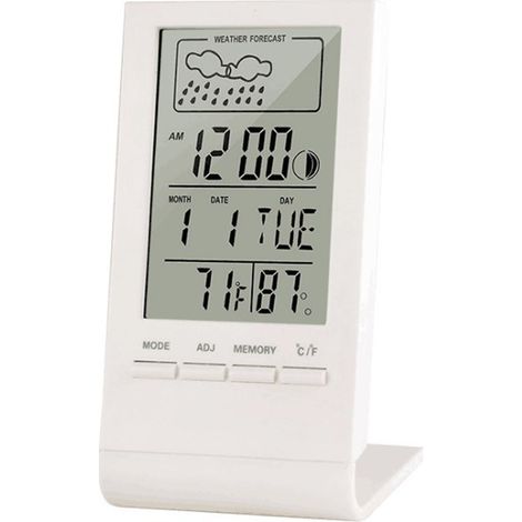 Station météo sans Fil, Thermomètre Hygromètre Baromètre Intérieur Extérieur, Horloge Numérique Réveil avec capteur extérieur Affichage Heure Date Jour Phase de Lune（Blanc） (1/4)