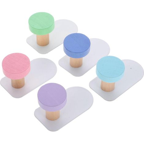 Crochets muraux pour enfants, crochets adhésifs pour serviettes de bain, crochets en bois pour peignoirs, rose, multifonctionnels, lot de 5 (1/5)