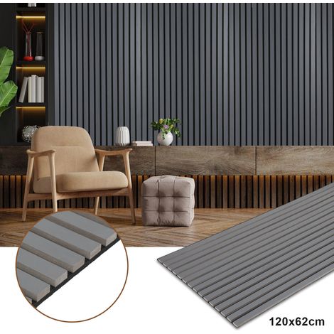 Wolketon Panel acústico de pared Paneles de pared modernos de chapa de madera y fieltro Revestimiento de pared de MDF 2x 120x60x2.1cm Gris