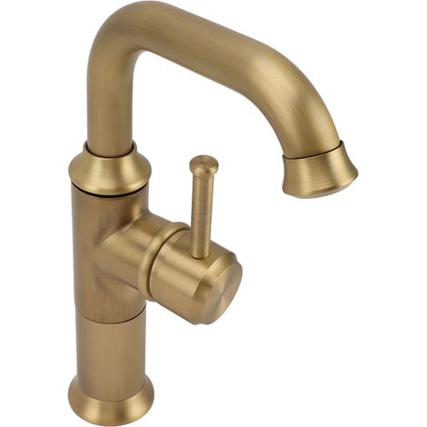 Robinet d'évier rétro à poignée unique, compatible eau chaude/froide, pour salle de bain et cuisine, couleur or. (1/5)