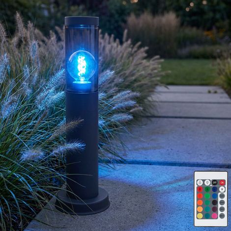 Wegeleuchte Außenlampe Sockelleuchte Edelstahl Stehleuchte anthrazit, rauch, Fernbedienung dimmbar, 1x RGB LED 8,5W 806Lm warmweiß, DxH 7,6x45cm (1/5)