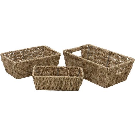 Hand Woven Seagrass Set of 3, Rectangular Tapered Storage Baskets (1/4)