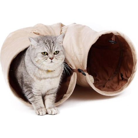 Hellbeige, faltbare Katzentunnel mit Hängekugel und 2 Löchern – D25120cm (1/5)