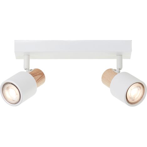 Brilliant Pini Spotbalken LED 2-flammig Schwenkbare Köpfe Dimmbar GU10 Fassungen Weiß/Holz Hell 345 Lumen, Nachhaltiges FSC® Holz für Wohnzimmer & Arbeitszimmer