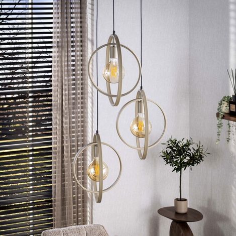 Suspension 3 lampes cascade 40x40x150 cm en métal beige - SYBIL (1/5)