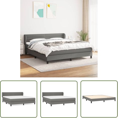 The Living Store Sommier à lattes de lit avec matelas Gris foncé 180x200cm Tissu - Lit Plateforme - Lit Tapissier - Literie - Matelas Ressorts Ensachés - Tête De Lit Ajustable (1/5)