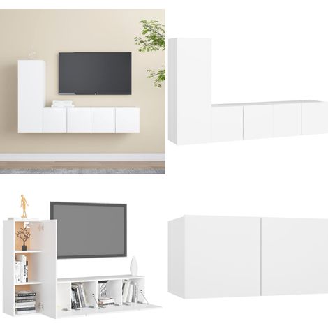 Set de muebles de salón TV 3 piezas madera de ingeniería blanco - Muebles de TV - Armarios de TV