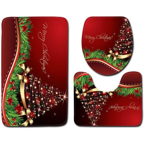 Green Mobility-Tapis contour WC Lot de 3 tapis de salle de bain antidérapants avec imprimé Père Noël - Super absorption d'eau - Tapis de bain doux pour salle de bain, chambre à coucher, cuisine, toile (1/5)