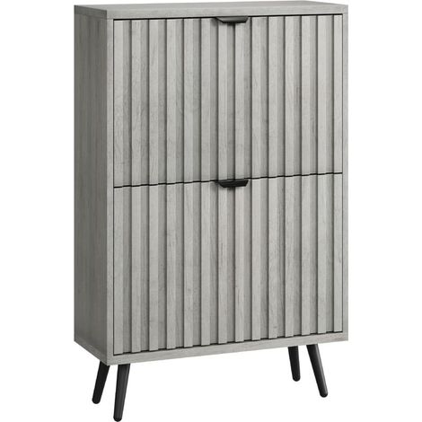 Ein versteckter Schuhschrank mit einem 60cm grauen Rillendesign und 2-Klapp-Schubladen, verwendet als eigenständiger Schuhschrank für Eingänge, Flure, Wohnzimmer und Schränke (1/5)