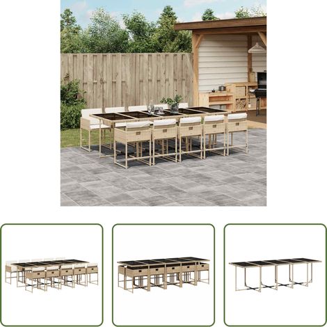 Gartenessgruppe - 11-tlg. Garten-Essgruppe mit Kissen Beige Poly Rattan (1/5)