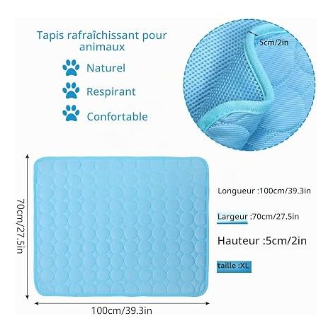 Tapis rafraîchissant pour chien et chat - Accessoire pour maison et voyage - 100 x 70 cm, XL - Bleu (1/4)