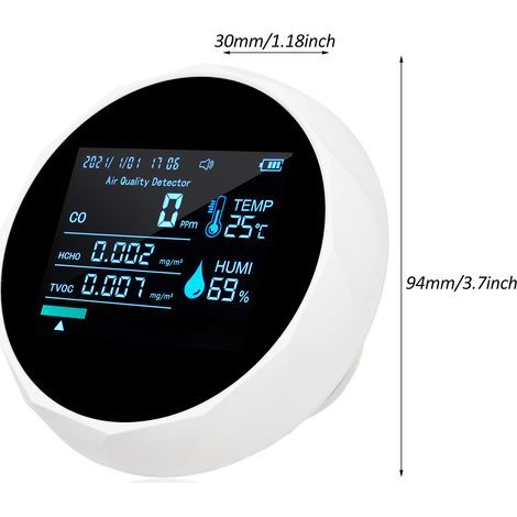 Portable 6-in-1 Air Quality Detector, Bluetooth, CO, VOCs, HCHO, Temperature, Humidity (1/5)