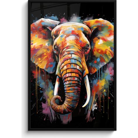 AFFICHE ENCADRÉE Éléphant - Graffiti - Noir - Animaux - Couleurs Decoration Murale Peinture 80x120