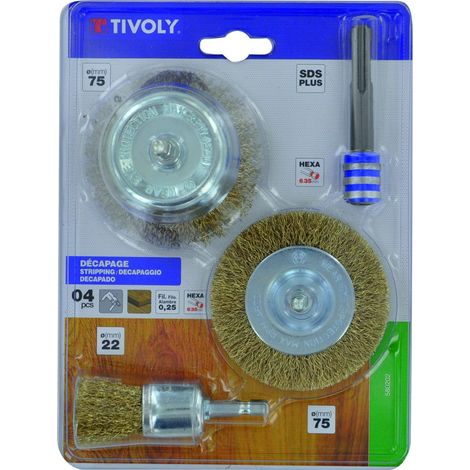 Brosses mixtes pour Métal sur perceuse , Gris, Set de 3 Pièces