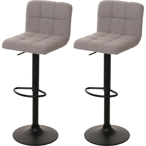 [NEUWERTIG] 2er-Set Barhocker HHG-852, Tresenhocker Barstuhl, höhenverstellbar drehbar, Stoff Boucle (450g/m²) MVG grau