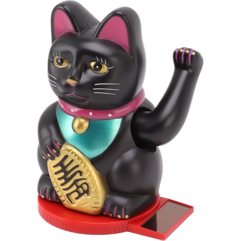 Chat porte-bonheur solaire de 15 cm (6 pouces) avec patte qui remue, idéal pour la maison, la voiture ou le bureau (noir). (1/5)
