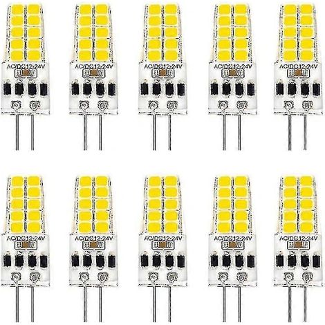 Lot de 10 ampoules LED G4 AC/DC 12-24V 3W, 20 LED, angle de diffusion de 360°, remplace les ampoules halogènes de 30W. (1/2)