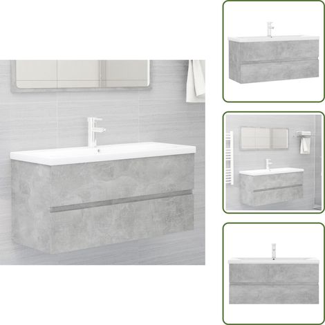 Armoire d'évier et lavabo intégré gris béton bois d'ingénierie - Meuble De Salle De Bain - Armoire De Salle De Bain - Lavabo Intégré - Robinet Inclus - Évier