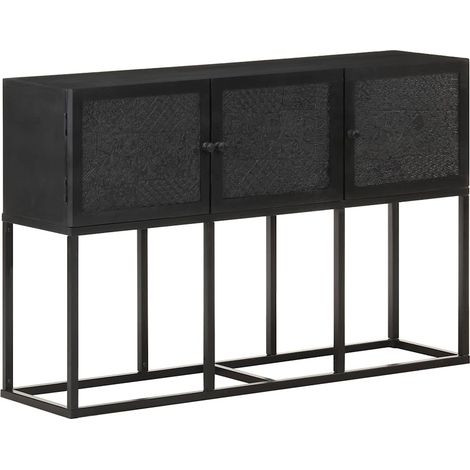 Buffet 3 portes en bois de manguier massif, finition noire, 115 x 30 x 76 cm - PANGIVO (1/5)