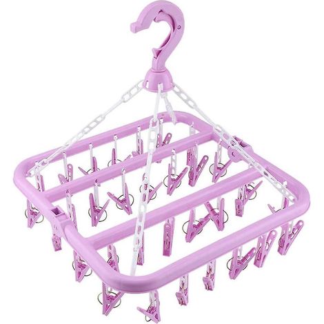 Séchoir à chaussettes pliable intérieur à 32 pinces coupe-vent pour sous-vêtements, serviettes et vêtements de bébé (01) (1/5)
