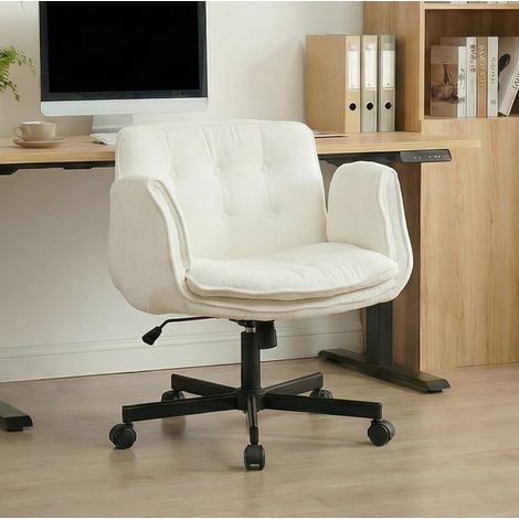 Silla de oficina giratoria regulable en altura, reposabrazos abatibles, ruedas, blanca OKMYHOME (1/5)