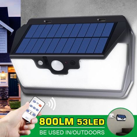 Applique extérieure53LED Lampe Solaire Applique Extérieure Télécommande Charge Solaire/USB Eclairage Jardin 800LM (1/4)