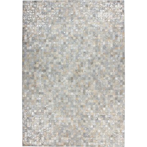 Tapis Patchwork en Cuir "Rocket" Gris & Argent 80 x 150 cm (1/4)