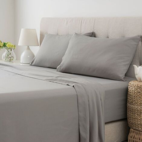 Ensemble de 4 draps-housses extra profonds en polyester doux 153×203 cm – Gris – (1/5)