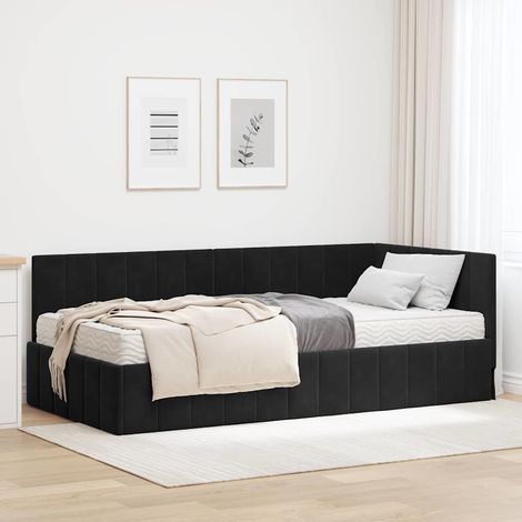 vidaXL Cadre de lit d'angle avec matelas 2 pcs Noir Velours (1/5)