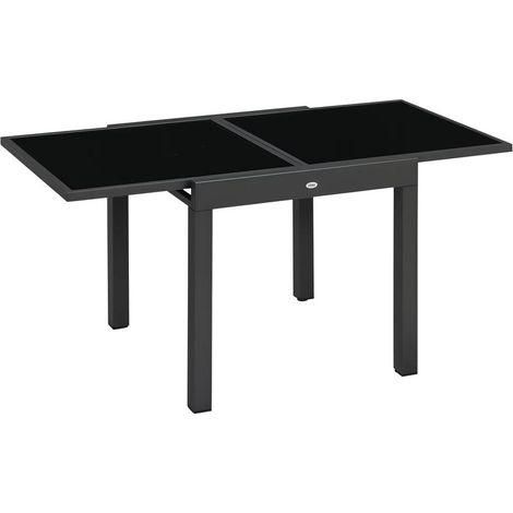 Extendable outdoor dining table – 80-160 x 80 x 75 cm – Aluminium and glass top – For garden and patio (1/5)