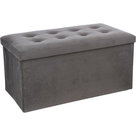 Atmosphera – Pouf de rangement pliable double Lysandre en velours gris – Dimensions L 76 x P 38 x H 38 cm – Coffre de rangement élégant