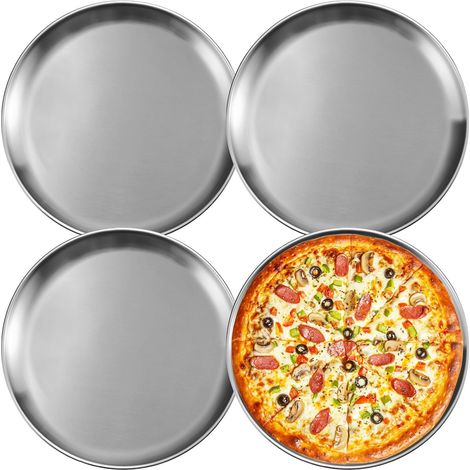 Lot de 4 Moule à pizza, Acier inoxydable, 30 cm, Bord biseauté, Cuisson four, Lave-vaisselle