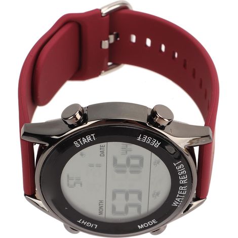 Montre chronographe numérique étanche WR50M, grand écran lumineux, idéale pour les sports outdoor (homme), couleur bordeaux. (1/5)