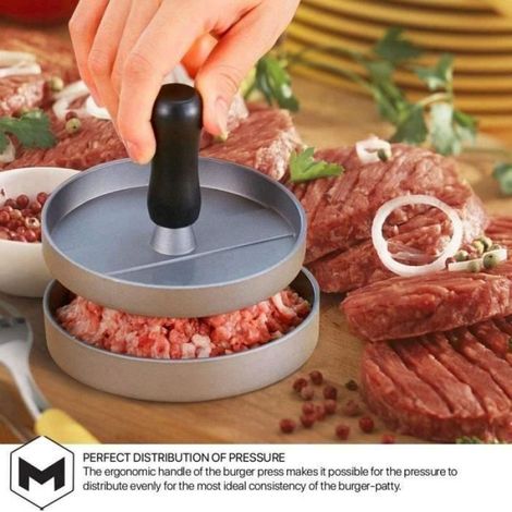Presse à burgers - - Aluminium - Ergonomique - 150 disques en cire - Compatible lave-vaisselle (1/4)