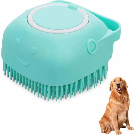 Brosse de bain pour chien et chat en silicone souple et caoutchouc, pour le soin des poils et du pelage des animaux de compagnie. Distributeur de shampoing. Brosse de douche pour chiots et chats. Nett (1/5)