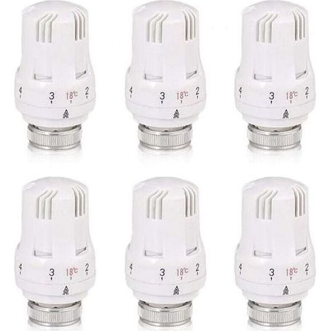 Lot de 6 robinets thermostatiques radiateur M30 x 1,5, tête thermostatique chauffage maison bureau (1/4)