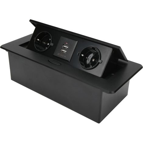 Prise encastrable de bureau double prise EU 16A 250V avec 2 ports USB et amortisseur à retour lent (1/5)