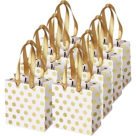 Kleine Geschenktüten mit Schleifenhenkeln, Mini-Geschenktüten in Gold, für Geburtstage, Hochzeiten, Weihnachten, Partys, Abschlussfeiern, Babypartys (8er-Set mit metallischen Punkten) (1/5)