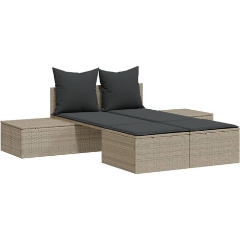 Maison Exclusive - Lettino Prendisole Doppio con Cuscini Grigio Chiaro Polyrattan