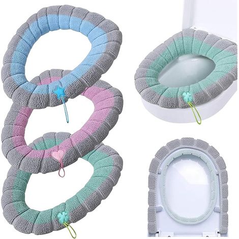 Lot de 4 housses de siège de toilette bicolores - Souples - Épais - Extensibles - Lavables - Taille universelle (35,6 x 45,7 cm) (1/5)