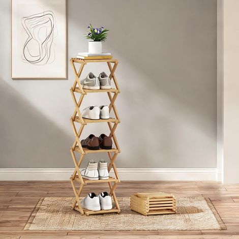 Meuble à chaussures pliable en bambou 6 étagères 30 x 29 x 108 cm (1/5)