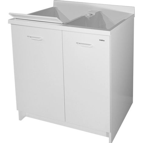 Mobile Lavatoio 80x60x85cm 2 Ante 2 Vasche Asse in Termoplastico Montegrappa Edilla Bianco (1/4)
