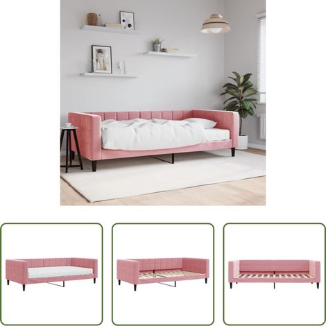 Canapé-lit - Lit de jour avec matelas rose 100x200 cm velours (1/5)