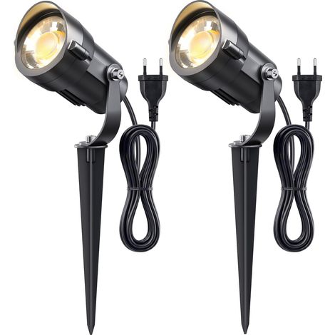 Pack de 2 Projecteurs de Jardin 7W 1320 lm avec Prise 1,5 m, Spots LED Extérieurs Etanches Réglables 270° 3000K Blanc Chaud pour Jardin, Plantes, Terrasse (1/5)