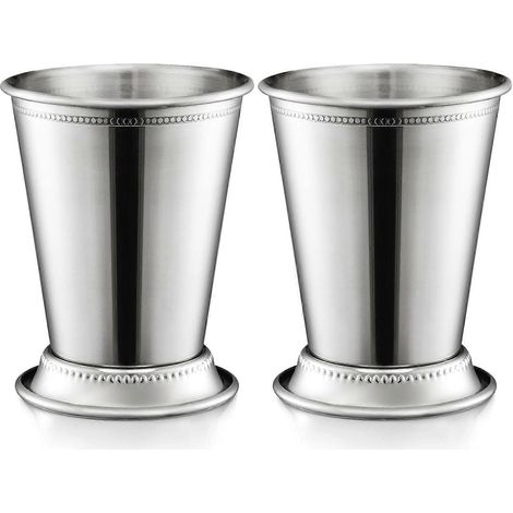 Lot de 2 verres à Mint Julep, en acier inoxydable classique, pour bars, restaurants et fêtes, 340 ml, pour bières, jus de fruits et autres boissons, couleur argent. (1/4)