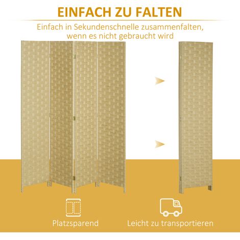 Paravent pliable 4 volets, 159,5 x 169,5 cm, en carton ondulé, pour séjour, marron (1/4)