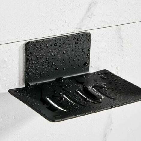 Wall-Mounted Soap Dish No Drilling Required Stainless Steel Shower Soap Holder Self-Adhesive Stainless Steel Soap Dish for Storing Sponges Brushes Soap (Black) (1/5)
