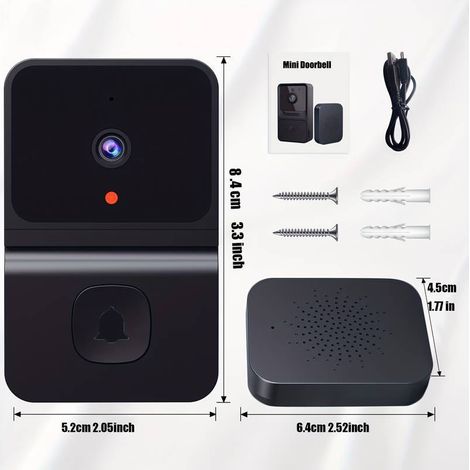 Sonnette vidéo sans fil, caméra de porte intelligente avec vision nocturne 450P, audio bidirectionnel, stockage cloud, alimentation par batterie, noir (1/2)