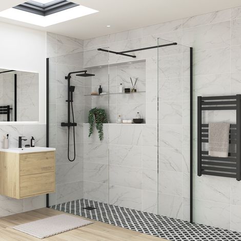 Signature Icon Black Wet Room Screen Side Panel 900mm Wide (inc T-Piece) (1/2)