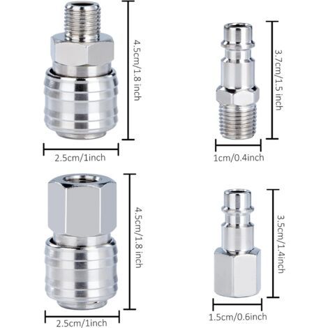 Set aus 10 Kompressor-Anschlüssen – 1/4" BSP – Druckluft-Schnellkupplungen – Für Kompressorschläuche und Druckluftwerkzeuge